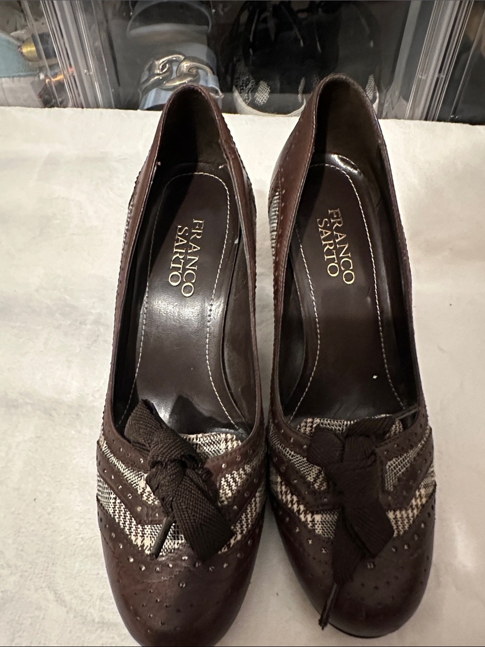 Franco Sarto Brown Plaid Bow Pump - Picture 5 of 12
